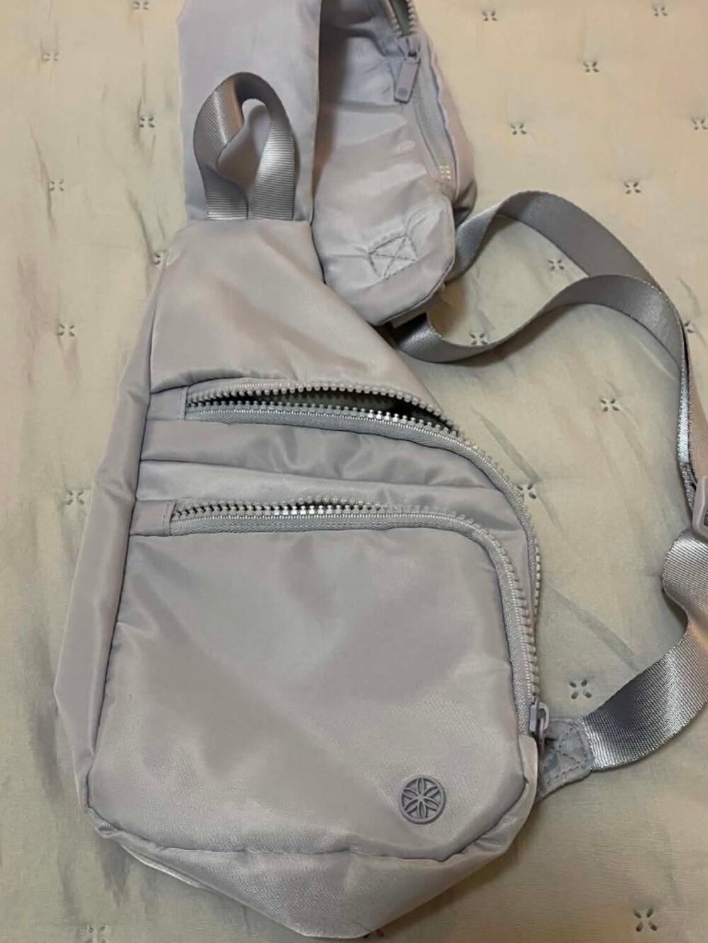 Gaiam Sling Bag | Light Blue Gray | Adjustable Crossbody | Gym Travel - Picture 1 of 10